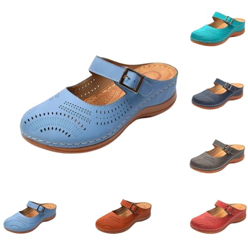 Mules for Women 2025 Arch Support Wedge Sandals Hollow Out Adjustable Closed Toe Low Wedge Outdoor Slip On Walking Shoes 6