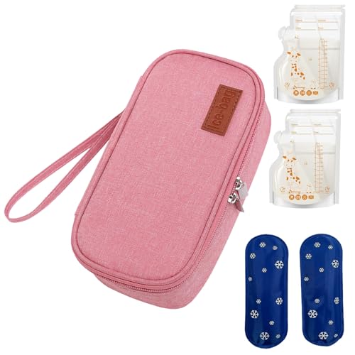 Mikiuly Bolsa Enfriadora de Leche Materna,Bolsa Enfriadora de Biberones de Viaje para Madres Lactantes,Bolsa de Almacenamiento de Leche Materna,con 2 PCS de Hielo y 2 PCS de Almacenamiento de Leche