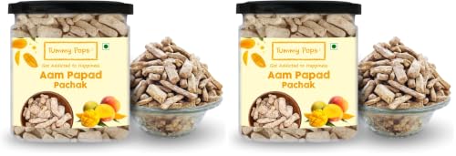Image of Tummy Pops | Aam Papad Khatta Meetha - 275gm Jar | After Meal Digestives Mukhwas Mouth Fresheners, Handmade & Sun-dried Chatpata Aam Papad Mango Slices | Hygienically Prepared & Packed (Pack of 2)