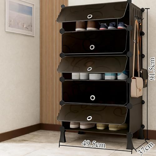 Image of Owme 5 Door Portable Shoe Rack Cabinet with Flip Door | Space Saving Multi Layer Shoe Organizer for Entryway Living Room | Multi Layer Storage for Sneakers, Heels & Boots - Black