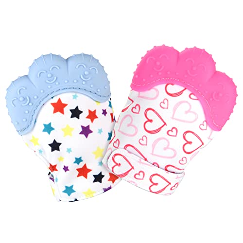 Image of 2Pack Silicone Teething Mitt, Soothing Infant Teething Mitten Pain Relief, Prevent Scratches Glove, Safe Silicone Teething Toys for 0-12 Months