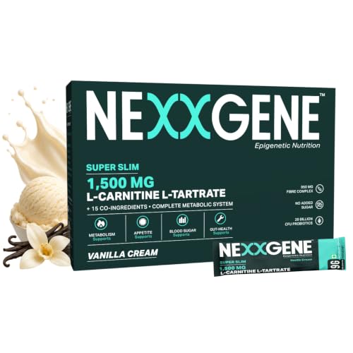 NEXXGENE Super Slim Metabolism Booster Supplement with Berberine & L-Carnitine 1500mg | Psyllium Husk | Weight Management Drink for Women & Men | 20B Probiotic + 950mg Fibre for Gut Health & Digestion | Vanilla Cream | 28 Sachets | 4 Weeks Supply