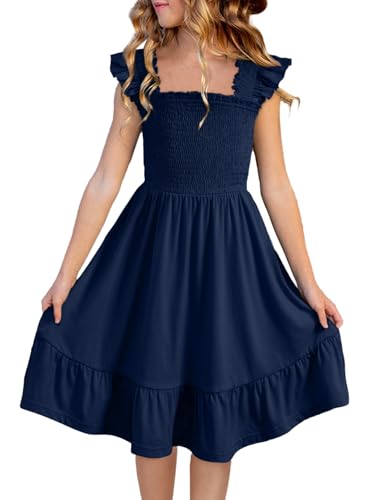 blibean Teen Girls Summer Dresses Smocked Sleeveless Sundresses with Pockets Size 6-15 Years