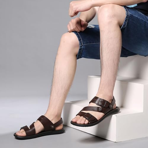 Men's Leather Flat Fisherman Sandals with Adjust Buckle Strap Summer Breatheable Non-Slip Open Toe Outdoor Walking Sandals4