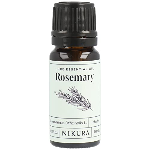 Nikura Rosemary Essential Oil - 10ml | Rosemary Oil for Hair Growth Beard Candles | Use in Aromatherapy Diffuser | Vegan 100% Pure