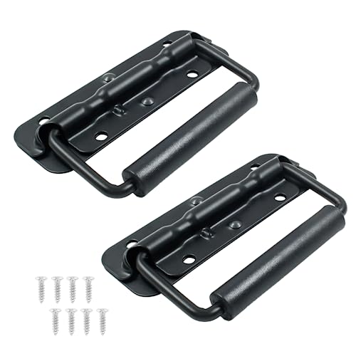 LifCratms 2Pcs Black Spring Loaded Case Handles 304 Stainless Steel Surface Mount Chest Handle with Rubber Grip Heavy Duty Cabinet Pulls Hardware for Toolbox Chest Case (122mm / 4.82)