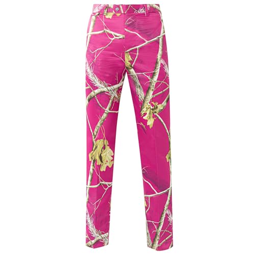 Men's Slim Fit 2 Piece Two Button Suit, Notch Lapel Jacket Pants Suit Set with Tie, Casual Rose Red Tuxedo Set4