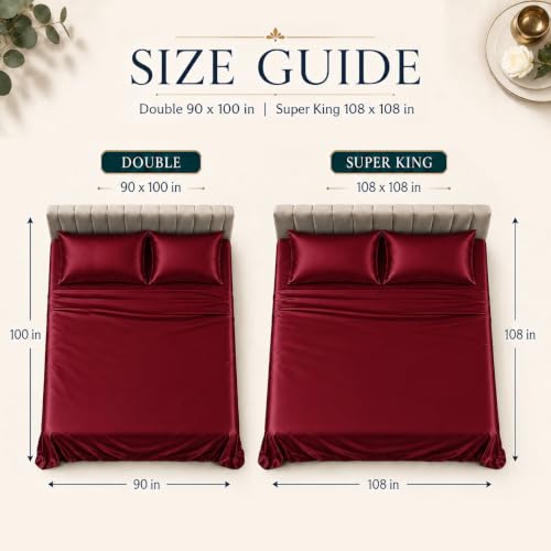 Image of Cloth Fusion Flat Satin Bedsheet Double Size 90x100 inch | Crimson Red, 2 Pillow Covers, 300 TC, Glossy Finish, Smooth on Hair and Skin, Gift for Couples, Wedding & Anniversary