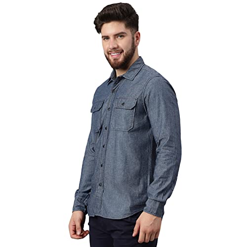 Image of Woodland Men Cotton Solid Regular Fit Long Sleeves Shirts