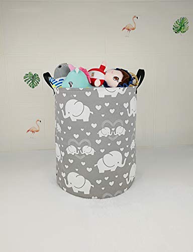 Duyiy Canvas Storage Basket With Handle Large Organizer Bins For Dirty Laundry Hamper Baby Toys Nursery Kids Clothes Gift Basket (Heart Elephant) #TOP3