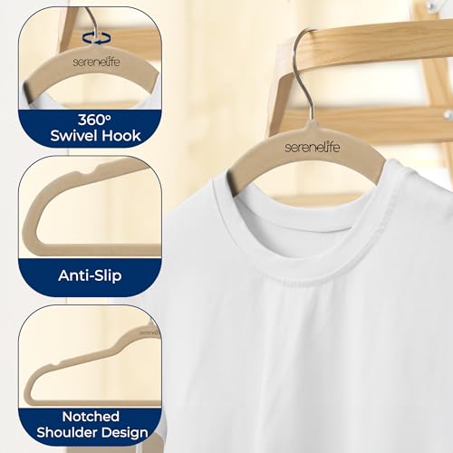 Image of SereneLife Velvet Hangers - 100 Pack, Slim & Space Saving for Closets