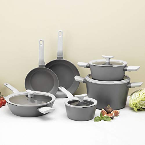 BergHOFF Leo 10Pc Non-stick Ceramic Cookware Set With Glass Lid, Cast Aluminum, Non-toxic, CeraGreen Nonstick Coating, Stay-cool Handle, Induction Pots and Pans, Grey BergHOFF Leo 10Pc Non-stick Ceramic Cookware Set With Glass Lid, Cast Aluminum, Non-toxic, CeraGreen Nonstick Coating, Stay-cool Handle, Induction Pots and Pans, Grey