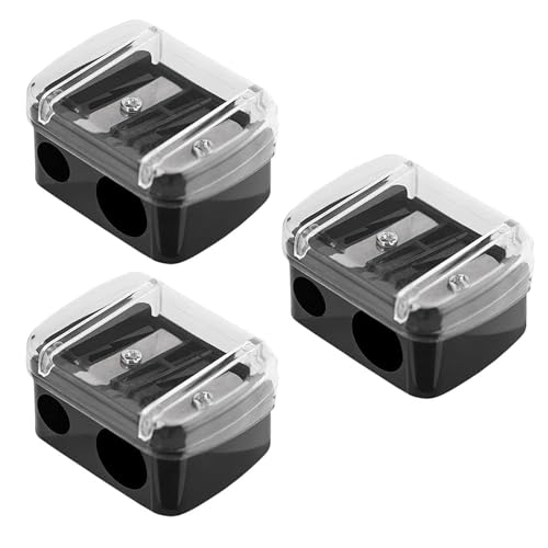 3-Pack Dual Hole Makeup Pencil Sharpener - Professional Cosmetic Tool for Eyebrow Pencils, Eyeliner & Lip Liners, Precision Blades with Travel-Friendly Design