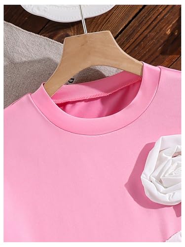 OYOANGLE Girl's 3D Floral Short Sleeve Tee Shirts Crew Neck Cute Summer Top3