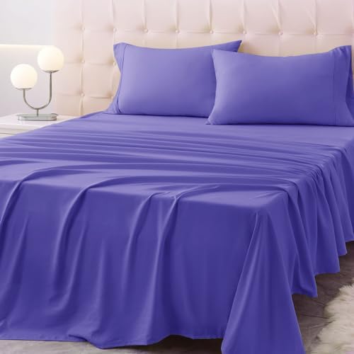 King Size Bed Sheet Set - 4 Piece Soft Microfiber Sheets with Deep Pockets, Cooling Technology, and Wrinkle-Free Pillowcase. Hotel-Quality, Durable Bedding, Very Peri