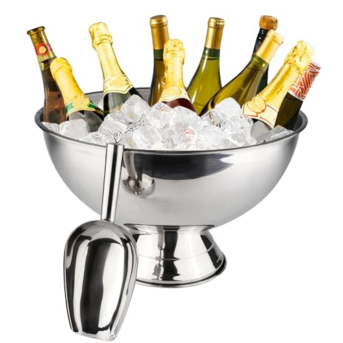 Large Champagne Bowl,12L Champagne Bowl Ice Bucket with Scoop Stainless Steel Large Champagne Ice Bucket Big Ice Bucket for Parties Large Size Ice Bowl for Wine Beer Home Bar Celebrations,16in
