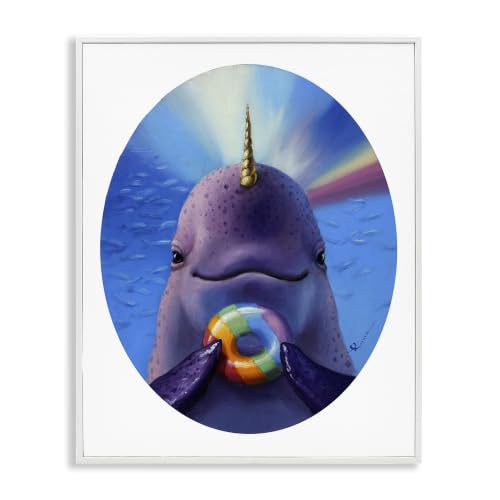 Mystic Narwhal Rainbow Donut Humor, 24 x 30 Inch Framed Giclée Print