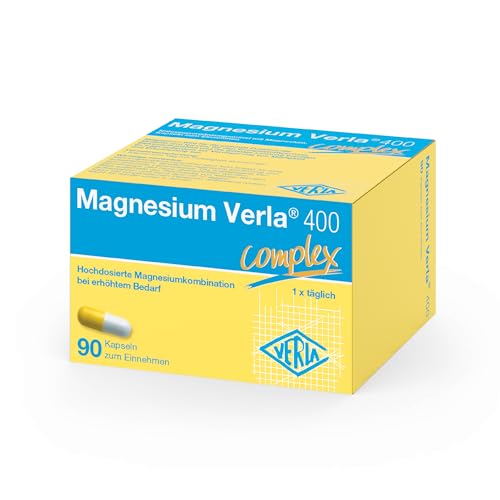 Magnesium Verla 400 Kapseln Hochdosiertes Magnesiumcitrat & Magnesiumoxid bei erhöhtem Magnesiumbedarf 400 mg pro Kapsel Einnahme nur 1x täglich vegan zucker- gluten- & laktosefrei 90 St
