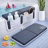 Comfortable Baby Bath Kneeler and Elbow Rest Pad Set, Non-Slip Bathtub Kneeling Pad for Bathing Baby, Bath Tub Cushion Mat, Elbow Pads, Toy Organizer Storage Pockets, Strong Suction Cups, Dark Gray