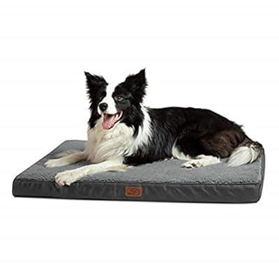 Bedsure Large Dog Bed Washable - Memory Foam Orthopedic Dog Bed and Mattress Mat for Dog Crate with Removable Plush Sherpa Cover, Grey, 91.5x68.6x7.6cm