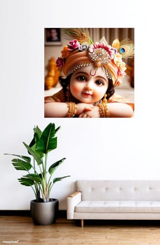 Image of Techgifti Vinyl Cute Baby Krishna Shapa Wall Poster For Pooja Room, Office, Kids Room (Size- 46Cm X 46Cm)