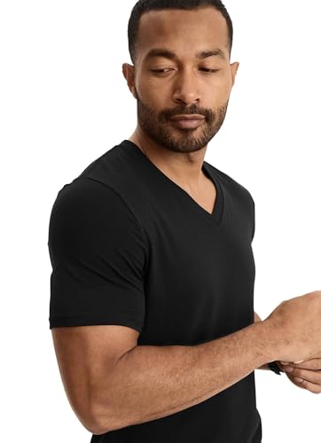 Jockey Camiseta masculina de algodão stretch gola V - pacote com 3, Preto, G