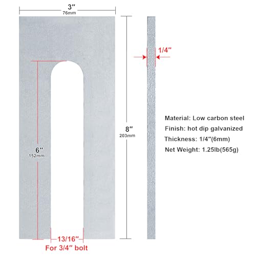 Image of 4 Pcs 8 inch x 3 inch Steel Metal Flat Horseshoe Shim Washers for 3 /4 inch Bolts, Car Lift Leveling Shims
