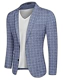 COOFANDY Mens Slim Sports Jacket Plaid One Button Casual Blazers Lightweight Checked Sport Coat Plaid Blazer - Blue M