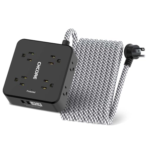 Image of Surge Protector Power Strip - CHCORE 20Ft Braided Extension Cord with 8 Outlets with 4 USB (2 USB C) Charging Ports, Flat Plug Multi Plug Outlet Extender Charging Station for Home Office, ETL, Black