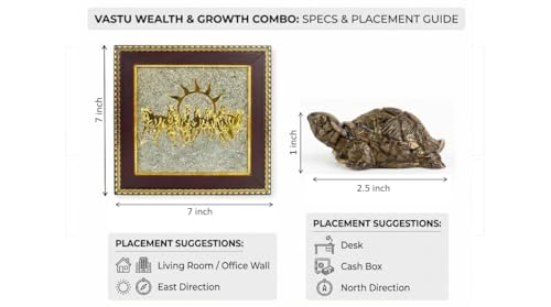 Image of 7 Horses on Raw Pyrite Frame & Pyrite Tortoise (Kachhua) Combo | Vastu Feng Shui Wealth, Money, Good Luck Decor for Home Office Gift