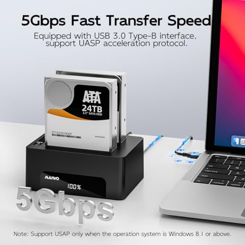 Image of MAIWO Dual Bay Hard Drive Docking Station with Offline Clone for 2.5 3.5 Inch SATA HDD SSD, USB 3.0 5Gbps Speed with UASP, 48TB Capacity, External Hard Drive Duplicator Cloner