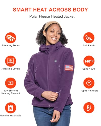 DEWBU Heated Jacket Polar Fleece with 12V Battery Pack Soft Fleece Electric Heating Hoodie for Women3