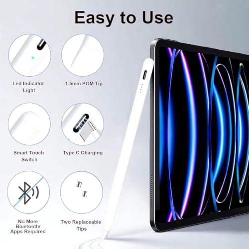 Image of Universal Stylus Pen for Touchscreens Rechargeable Fine Tip Digital Writing Drawing & Note-Taking Work with Android and iOS Devices Compatible with iPads, Tablets and All Others Touch Devices