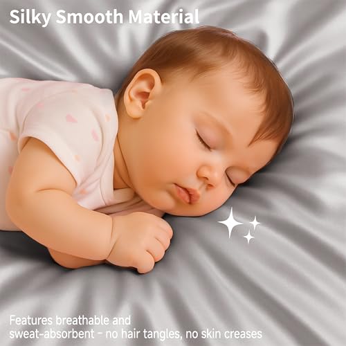 Image of Satin Bassinet Sheet 2 Pack, Great for Baby Hair, Soft Silk Feeling Sheet for Rectangle Cradle Bassinet Mattress Pad, for Boys Girls Gift Newborn and Infant(White & Gray)