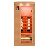 Dewello® Infrarotkabine Infrarotsauna Pierson 90x90 für 1 Person aus Hemlock Holz mit Vollspektrumstrahler, Bodenstrahler, LED-Farblicht, Bluetooth, FM,MP3,USB
