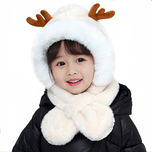 CHACKO Boy's & Girl's Winter Warm Faux Fur Animal Balaclava Hat Full Cover Earflap Hood Cap_3-8 Years(Pack of 01,White), White, 3 Years-7 Years