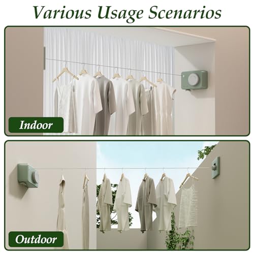 Danpoo Retractable Washing Line Outdoor, Wall Mounted Clothes Lines for Outside, Extendable Washing Line Indoor,Green - Image 9
