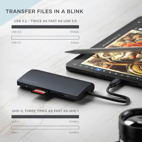 Image of Satechi 8-in-1 USB-C Hub V3, 8K HDMI, Multiport Adapter, Ethernet, Midnight