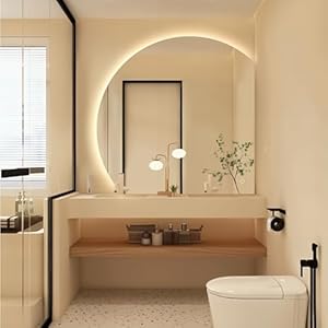 44″ Led Btathroom Mirror with Lights, Half Moon Backlit Vanity Mirror for Wall, Frameless Anti-Fog Smart Mirror, 3 Colors Stepless Dimmable, Waterproof, Shatterproof, Memory, Right/Left Cut