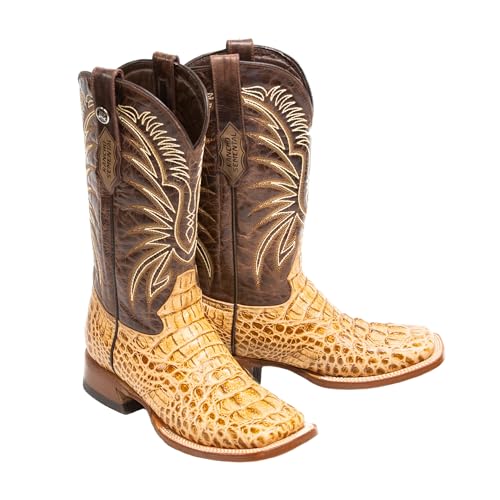Men's Cowboy Boots Caiman Hornback Print Orix/Brown Top EXTRA WIDE SQUARE TOE