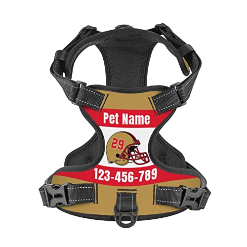 Noverbibi Custom Football Team Style No Pull Dog Harness with Name and Phone Number, Adjustable Personalized Pet Vest to Prevent Tugging, Pulling, or Choking, Training and Walking(M)