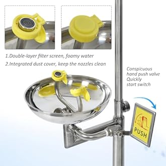 AIWFL 304 Stainless Steel Eye Wash Station, Emergency Shower Eyewash Station, Combination Eye Wash Shower Station for Industrial & Commercial & Lab Use, NPT Threads, with Eyewash Sign