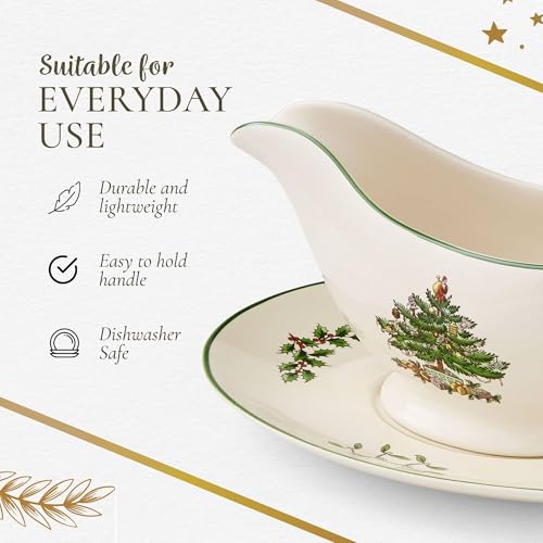 Portmeirion XT7410-X Spode Christmas Tree Collection Gravy Boat And Stand, Sauce Boat, And Tray, 9-Ounce, Made Of Fine Porcelain, For Gravy, Warming Sauces, Holiday Party Dish thumb #6