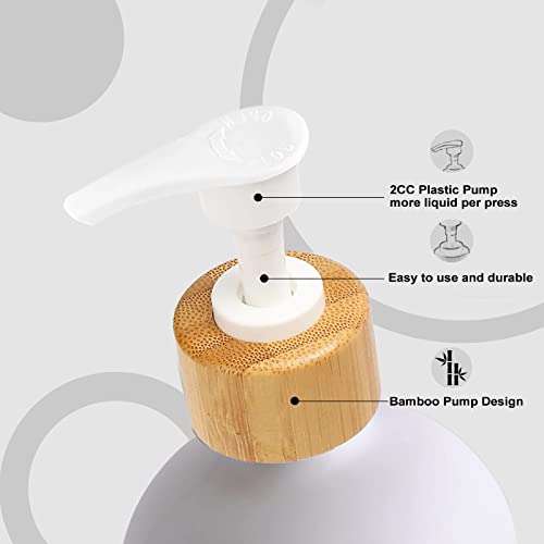 2 Pack Kitchen Soap Dispenser White Kitchen Bathroom Hands and Dishes Dispensers Set Glass Soap Dispenser with Pump Wooden Tray for Countertop Laundry Room Shampoo Lotion - Image 3