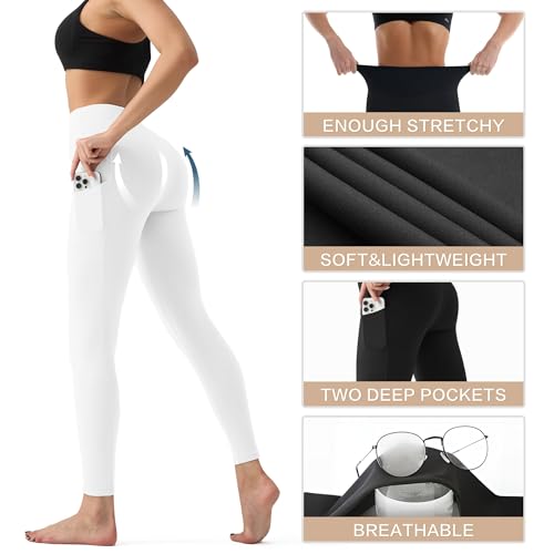 Image of YUDSUD High Waisted Leggings for Women with Pockets - Tummy Control Capris Yoga Pants for Workout Running Athletic Cycling
