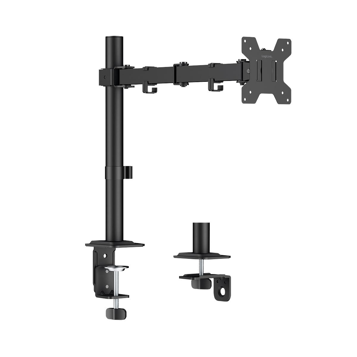 LogiLink Soporte de Escritorio para Monitor para Pantallas de 17 a 32 Pulgadas, 10 kg máximo, Longitud del Brazo 376 mm, VESA 75 x 75/100 x 100, Acero, inclinación, Giratorio, rotación, Negro
