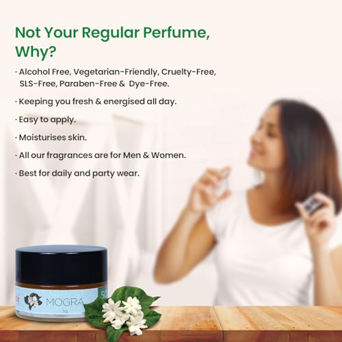 Sugandhim Mogra Solid Wax Perfume 5gms, Travel Pocket Friendly Long Lasting Strong Fragrance, Floral Wax Cream Perfume with Bees Blend & Natural Essence, Gift For Men & Women lasts upto 7 hours
