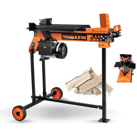 PROYAMA Log Splitter 6.5 Ton with Stand, Wood Splitter Electric Powered, Hydraulic Ram, Firewood Splitting Machine Black Stand Wood Splitter Cover