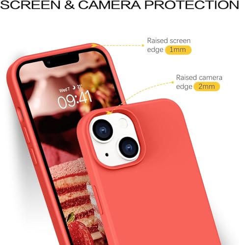 Image of DIZORO Microfiber Candy Case Compatible for iPhone 14 / iPhone 13 6.1 inches Shockproof Slim Back Cover Liquid Silicone Case - Coral