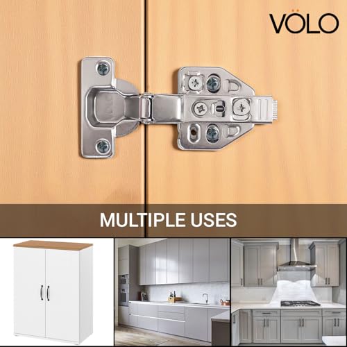 Image of VOLO Cabinet Hinges, Set of 1 (2 Pieces) for Furniture, Wardrobes, Doors, and Storage Units | (3D Soft Close (Mild Steel), 8 Crank | Half Overlay)